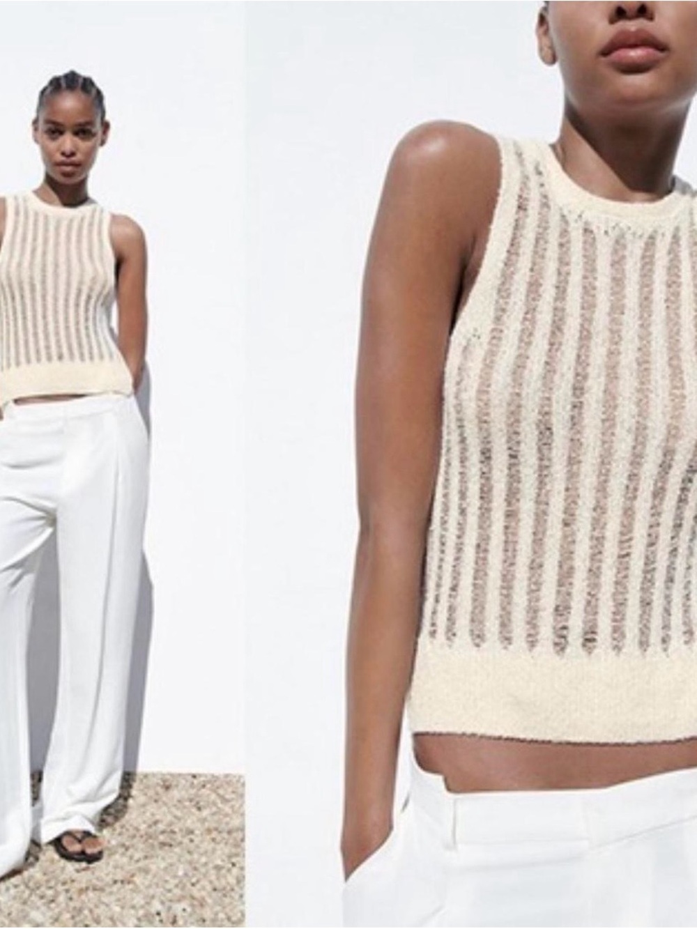 Zara Cream Open-Knit Sweater Top